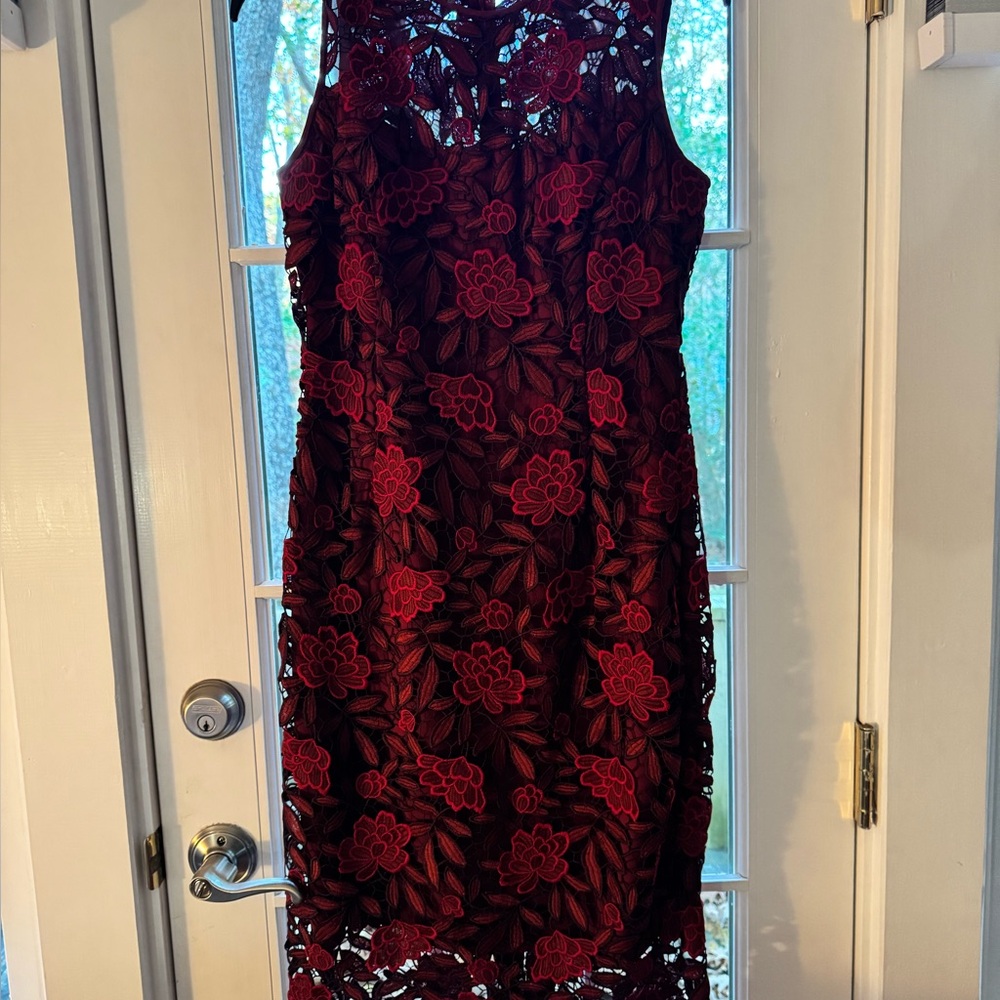 White House Black Market Red and Black Lace Dress